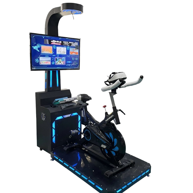 Dynamic VR Indoor Immersive Cycling Exercise Bike Psychological Relief with Traffic Safety Simulation for Home Shopping Mall Use