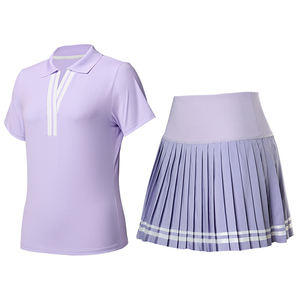 Ensemble de sport col en V à revers, manches courtes, design superposé, mini-jupe plissée, tenue de fitness séchage rapide pour l'été, la course et le tennis - Product Image 6