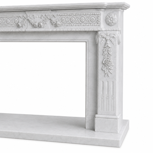 Traditional Marble Fireplace Mantel With Ornate Carving white Stone Indoor Wood Burning Hearth For Dining Room - Product Image 5