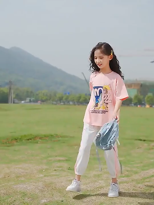 2023 Summer Sports Outfit Girls Cartoon Print T-Shirt Trousers