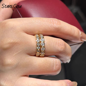 Anillo de eternidad con diamantes cultivados en laboratorio de corte brillante redondo de 2.3 mm, engastados en bisel, de oro sólido de 14 quilates, certificado por Starsgem IGI. - Product Image 3