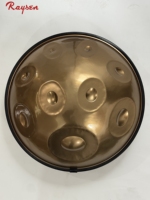 Raysen Stainless Steel Handpan 53cm 9 Notes C Kurd Scale 440Hz Gold Color Sound Healing Handmade