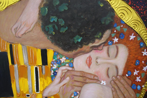 Gustav Klimt riproduzione "il bacio" dipinto a mano olio foglia d'oro su tela pittura murale - Product Image 3