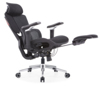 Chaise de bureau ergonomique de jeu moderne personnalisée à dossier haut, entièrement en maille, appui-tête 5D, accoudoirs réglables, repose-pieds télescopique caché, noir