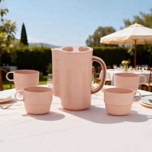 Modern <b>Plastic</b> Drink Cup <b>Set</b> 1 Plus 4Cups Picnic Use Dishwasher Safe 27Oz/800Ml Water Pitcher Reusable Stackable - Product Image 1