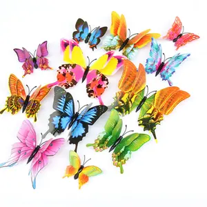3D Colorful PVC Butterfly Wall Sticker Double Layer Butterfly Fridge pe foam wall mirror sticker Promotional gifts