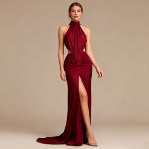 Abito lungo estivo da donna plissettato casual <span class=keywords><strong>con</strong></span> pizzo e logo frontale in tessuto traspirante - Product Image 1