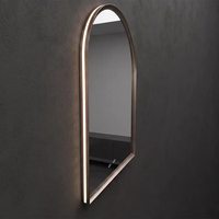 Miroir de salle de bain moderne en verre arqué avec éclairage LED intelligent, cadre en aluminium, commande tactile, luminosité réglable, respectueux de l'environnement, CE FCC