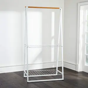 Prateleira para armazenamento de roupas, prateleira multiuso de madeira e metal para quarto e sala de estar, organizada para uso doméstico