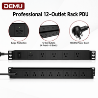 Barre d'alimentation PDU 1+1U 19 pouces pour montage en rack, protection contre les surtensions 900J, interrupteur de surcharge frontal, 12 prises, boîte de distribution US, ETL 125V 15A