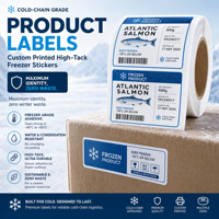 Étiquettes de produits de qualité pour la chaîne du froid YSB |   Autocollants pour congélateur à haute adhérence imprimés sur mesure |   Identité Maximale, Zéro Déchet