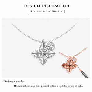 Collier pendentif fleur en acier inoxydable, zircone, couleur or rose, placage sous vide or 14 carats, chaîne réglable 40 cm - Product Image 2