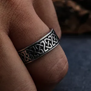 Mode-Sieraden 8Mm Roestvrij Staal Nordic Scandianvia Iers Celtic Liefdessterkte Symbool Knoop Platte Band Ring Mode Cadeau