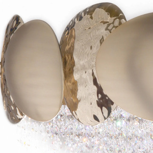 Lámpara colgante moderna circular con cascada de cristal, marco de disco dorado, candelabro para iluminación del comedor del hogar. - Product Image 2