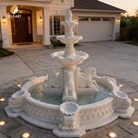 Fuente de Agua Decorativa de Mármol Blanco de Tres Niveles con Escultura de Pegaso, Personalizable por MILY, Ideal para Jardines Exteriores