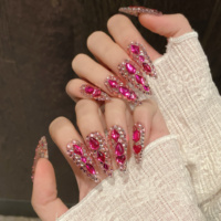 Faux ongles à presser réutilisables durables, carrés colorés en acrylique, style Ins, couvrance totale, avec strass, faits à la main