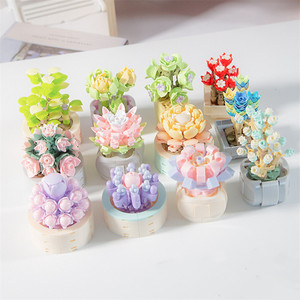 Mini Blocs de Construction en Plastique Fleurs en Pot DIY Modèle Jouet Bricolage Bouquet de Roses Succulentes Briques Décoration Végétale Ornement de Bureau Cadeau - Product Image 2