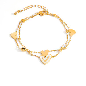 Pulsera de acero inoxidable con dijes de mariposa y corazón, chapada en oro de 18 quilates, diseño de doble capa, para mujer, regalo, joyería. - Product Image 5