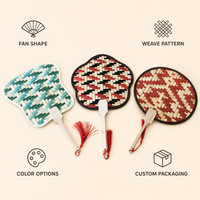 Éventail en bambou tissé à la main, éventail décoratif en paille avec pompon, cadeau pour cérémonie du thé et danse, vente en gros OEM, éventail tissé à la main