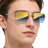 Lunettes de soleil carrées avec protection UV400, verres PC à simple revêtement, monture métallique sans bordure, pour unisexe, usage extérieur et quotidien