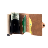 Dompet antik kulit PU pemegang kartu kredit pria casing baja dengan kotak hadiah klip uang tunai