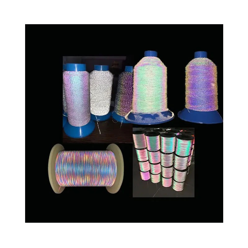 Usine rétro haute visibilité réfléchissant arc-en-ciel d'animal familier de tissu de broderie de fil de matériau de fil pour le tricot réflexe chaussettes en laine écharpe