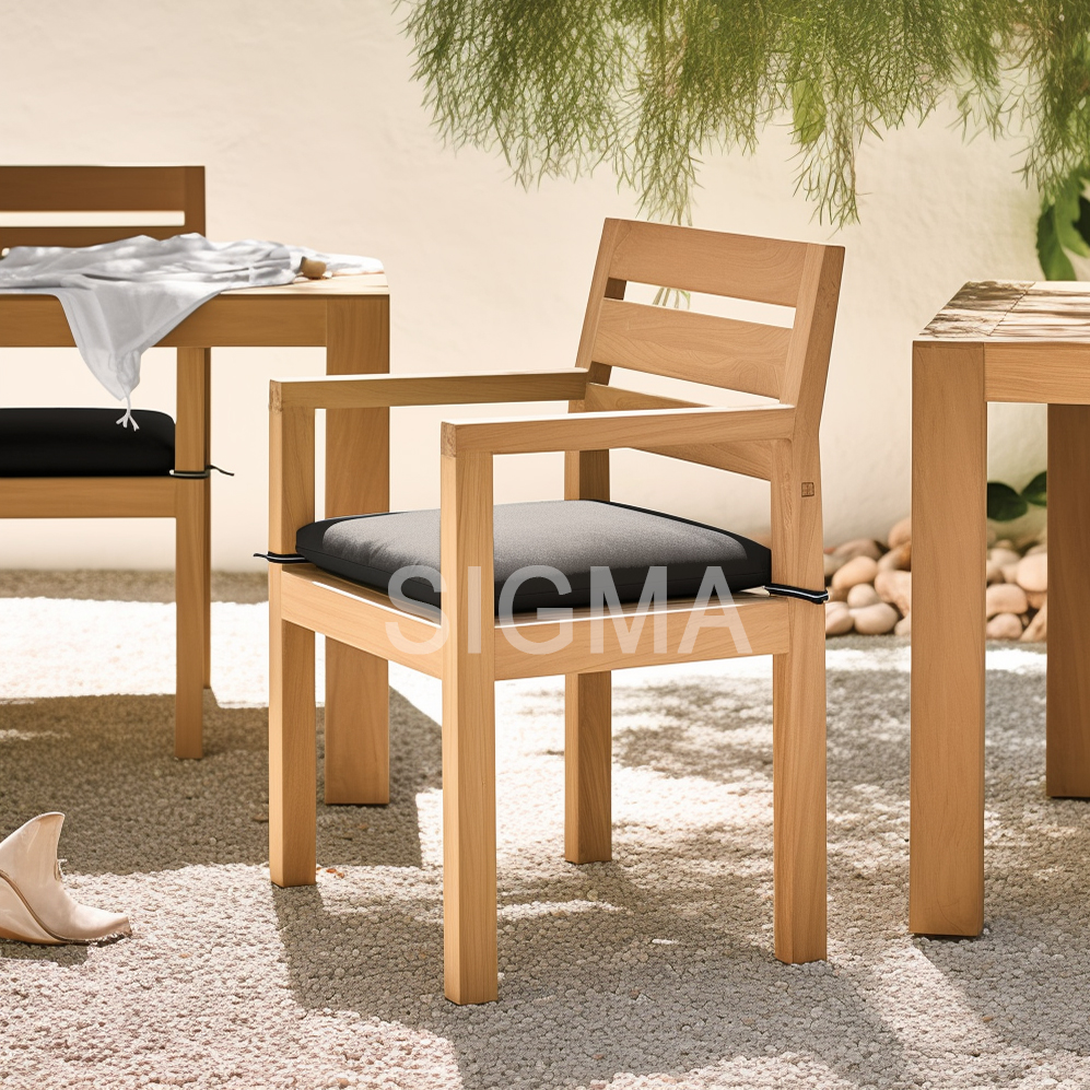 All Weather Natural Dining Table Chairs Outdoor Garden Teak Wood Furniture Dining Table Set 6 8 10 Seat Modern For Restaurant
