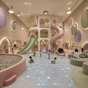 Parque Infantil Interior Minimalista Morandi |   Diseño Inmersivo de Arte y Ciencia con Piscina de Pelotas, Toboganes, Piso Estrellado y Zona de Juego Digital - Product Image 4