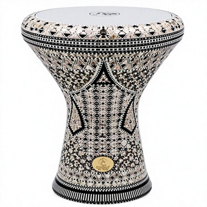 Gawharet El Fan de 17.5 pulgadas, tambor de mano profesional hecho a mano de aluminio fundido con incrustaciones de nácar para Doumbek y Darbuka egipcios, percusión. - Product Image 1