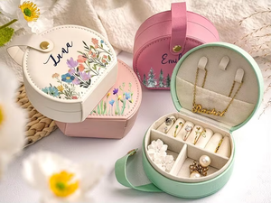 Semicircle Travel Jewelry Box with Handle Portable PU Leather Jewelry Organizer Case with Dividers for Earrings <b>Rings</b> Necklaces - Product Image 2