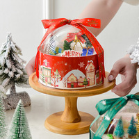 Boîte ronde en plastique transparente pour boulanger, boîte à gâteau, dessert, glace, coffret pour joyeux noël, vente en gros, 9 pièces