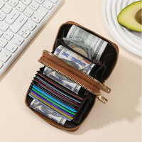 Dompet Mini Wanita Kulit PU Resleting Ganda Tempat Kartu Kredit Kecil Model Akordion Multi Slot Tempat Uang Tunai Koin Dompet Genggam untuk Wanita