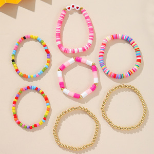 Heart Shaped Polymer <b>Clay</b> <b>Bracelet</b> Colorful Seed <b>Beads</b> Multi Strand Stackable Women's Bangle Jewelry Gift Yiwu Origin - Product Image 3