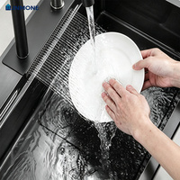Fregadero de Cocina Multifuncional de Acero Inoxidable 304 Negro Nano con Cascada, Estación de Trabajo Completa con Accesorios, Lavabo de Cocina