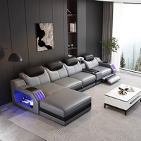 Sofá de Cuero Inteligente de Lujo Moderno con Luz LED y Altavoz, Sillón Reclinable Funcional para Sala de Estar