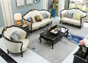 Ensemble <span class=keywords><strong>de</strong></span> canapés Renaissance italienne avec accents dorés, revêtement en cuir véritable <span class=keywords><strong>marron</strong></span> et noyer sculpté à la main pour villas et appartements <span class=keywords><strong>de</strong></span> luxe - Product Image 4