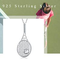 Bijoux pour amoureux du sport Collier pendentif raquette balle de tennis en argent sterling 925 de haute qualité