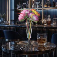 Pailles décoratives jetables en forme de fleurs colorées sur le thème de Hawaï, 24 cm, pour jus, cocktails, décoration de fête estivale Luau