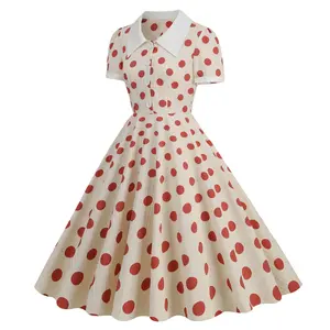 Retro net red photo dating commuter temperament cardigan sisters party picnic outing polka dot dress