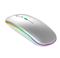Souris sans fil rechargeable OEM avec lumières LED RVB, mode double BT pour tablette et ordinateur portable, design silencieux et fin, charge sans fil