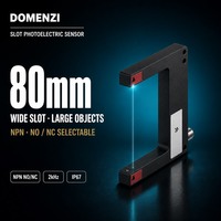 Capteur laser à fente DOMENZI GL80L-N-V3, largeur de fente 80 mm, sortie NPN, 2 kHz, NO NC, 10 à 30 VDC, indice de protection IP67, boîtier en aluminium