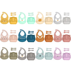 Juego de 4 piezas RTS, plato de oso de silicona sin BPA con tapa, juego de alimentación de bebé, cuenco con cuchara y tenedor, kit con babero impermeable - Product Image 3