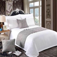 Ensemble de linge de lit d'hôtel Queen Size 3 cm à rayures 300TC, drap et taie d'oreiller 100% coton, tissage satiné doux pour l'hôtellerie