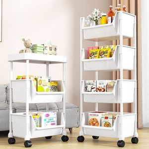 Chariot de rangement 5 niveaux en plastique mobile multi-étages pour cuisine, aliments, jouets avec roulettes - Product Image 1