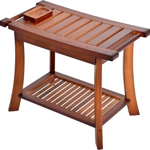 Tabouret de douche en bois massif Xusheng 60x30x45cm, double couche avec porte-savon, siège antidérapant pour salle de bain - Product Image 5