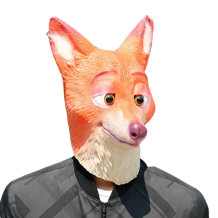 Zootopia Nick Costume Mask Realistic Fox Latex Overhead Animal Cosplay Cartoon Character Fancy Dress Party Mask For Adult