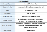 Kaliper Rem Brembo GT6 GT4 Kustom Berkualitas Tinggi, Kit Rem Besar Depan 6 Piston Belakang 4 Piston dengan Rotor 355mm 380mm 405mm untuk BMW F18