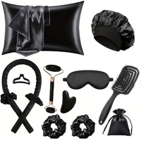 Ensemble cadeau de 13 pièces : Bigoudis sans chaleur en satin, taie d'oreiller en soie, bonnet de nuit, masque pour les yeux, kit de soins capillaires OEM ODM