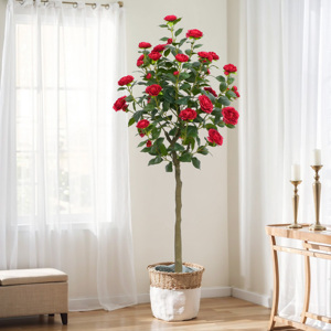 Árboles en maceta con flores artificiales grandes nórdicas, árbol artificial para interiores y exteriores, bonsái, camelias con flores rojas, venta al por mayor - Product Image 4