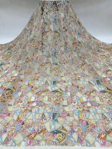 <span class=keywords><strong>Ancho</strong></span> <span class=keywords><strong>130</strong></span> cm Poliéster Lentejuelas coloridas Bordado geométrico Tela de malla Tela de encaje de tul pesado para vestido de novia Cheongsam - Product Image 5